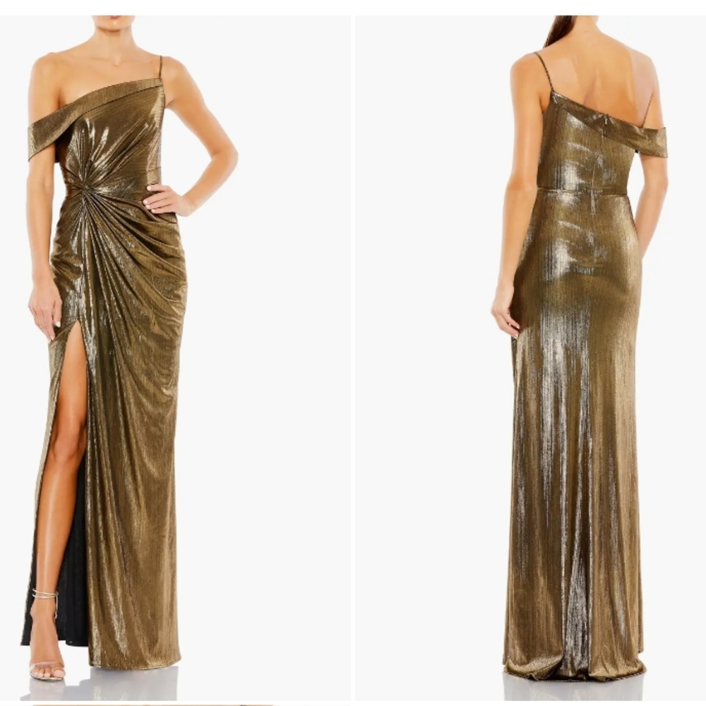 Gold Metallic Off-Shoulder Gown Mac Duggal Sz 4